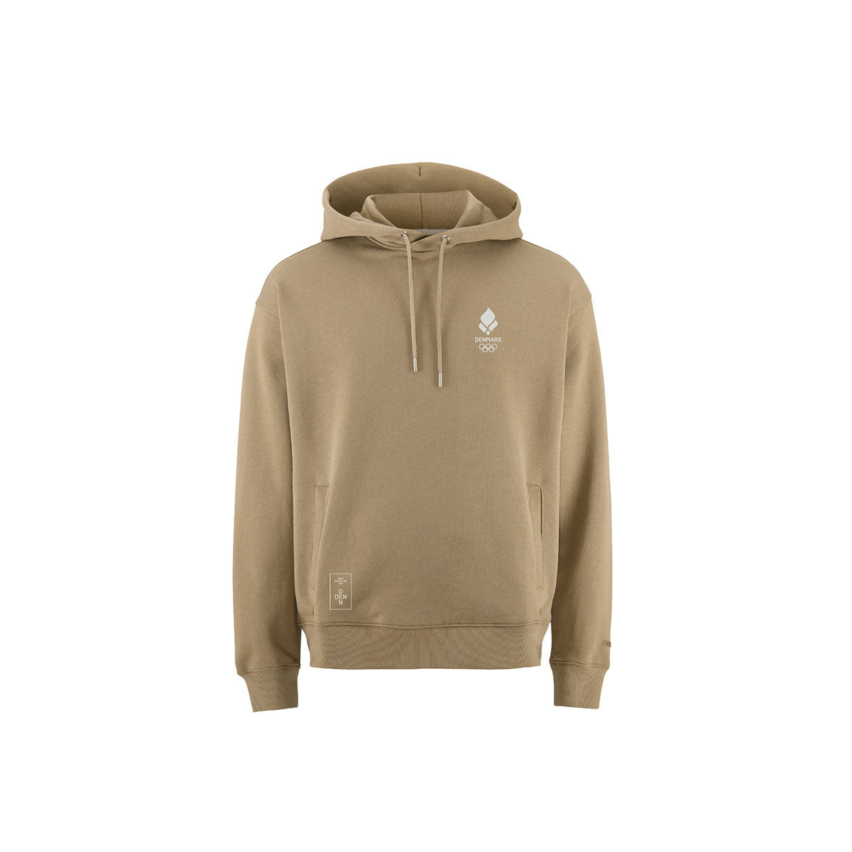 Beige langærmet hoodie til mænd med hætte og snore
