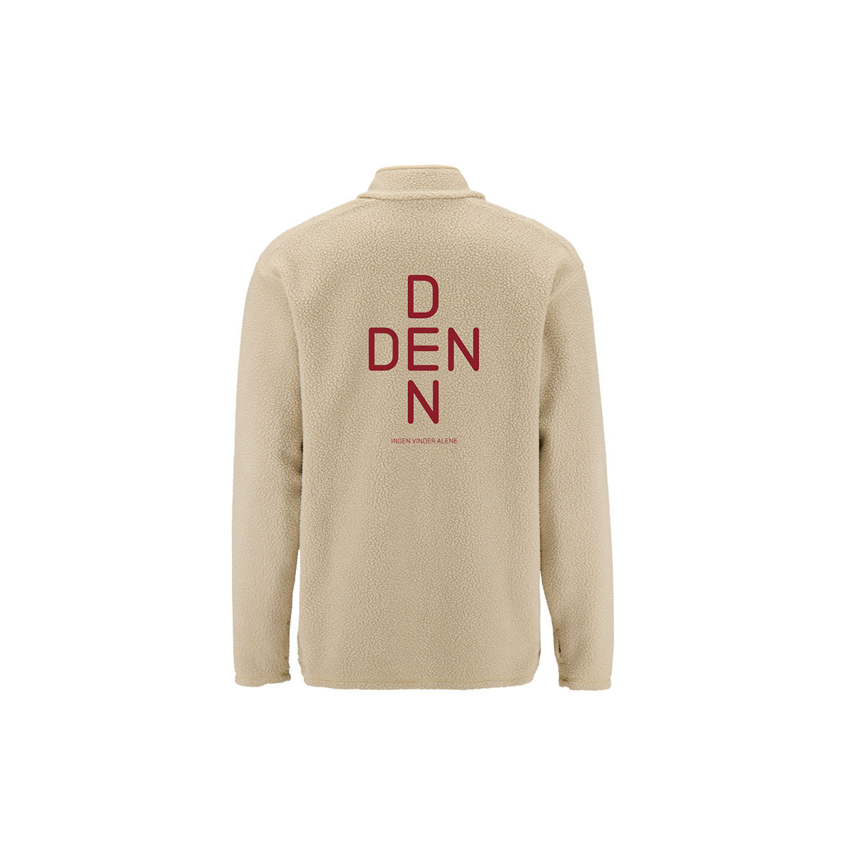 Beige langærmet fleece-hals med “DEN N” tryk på ryg for herre