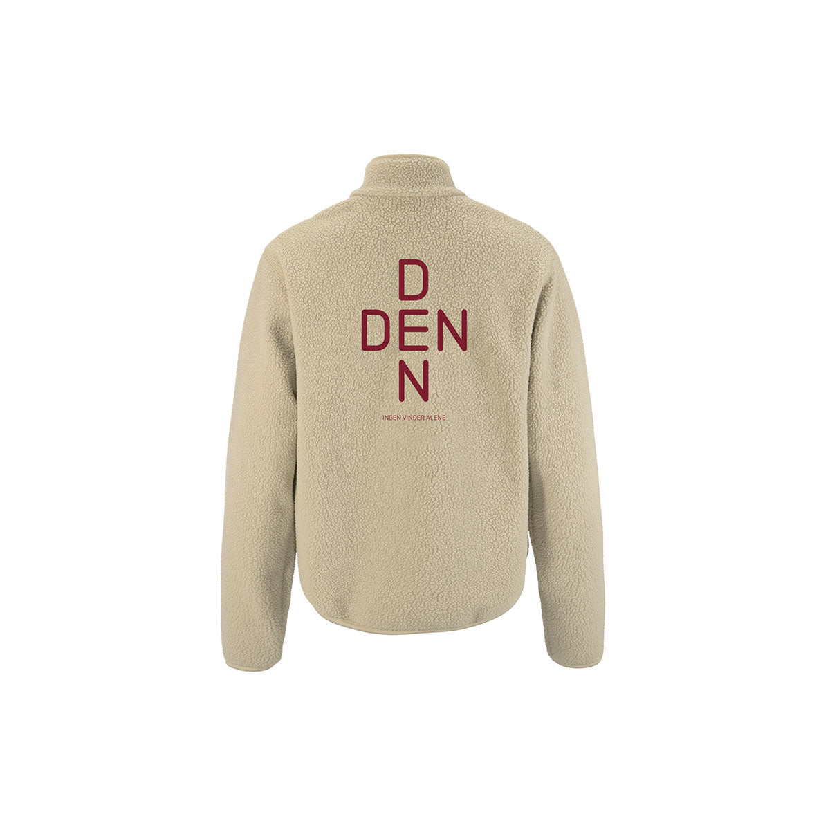 Beige fleece trøje med rygprint og høj krave
