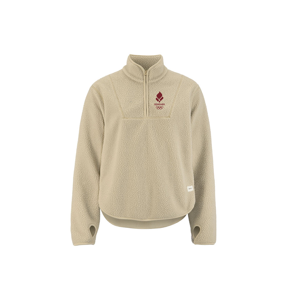 Beige fleece trøje med høj krave og broderet logo