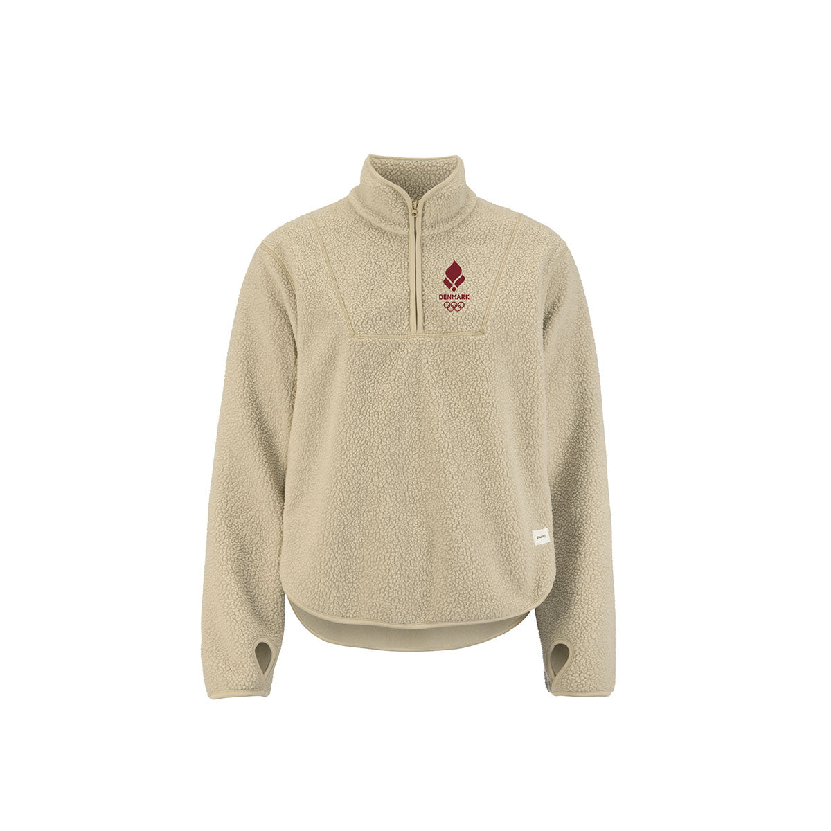 Beige fleece trøje med høj krave og broderet logo