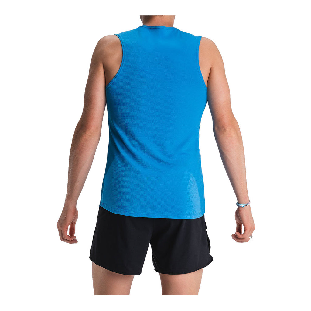 Blå herre singlet med ærmeløse udskæringer og racerback design
