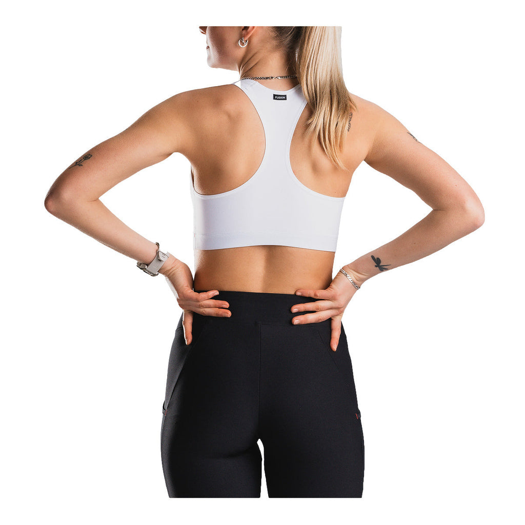 Hvid sports-bh med racerback og sømdetaljer, Dame Fusion