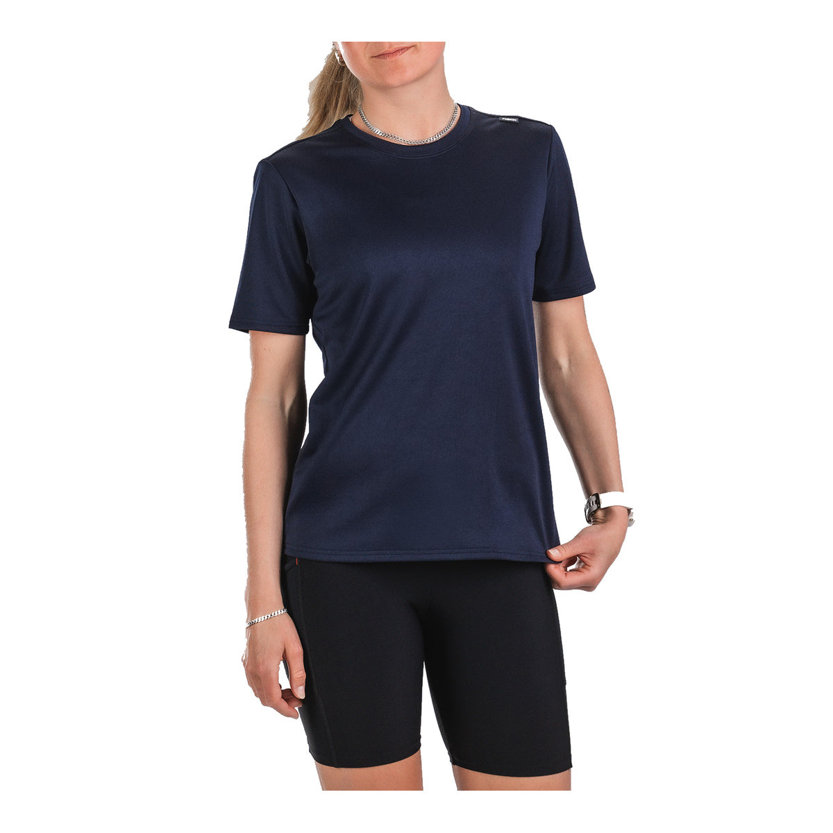 Kvinders navy FUSION TEMPO! TWO løbe-T-shirt med korte ærmer