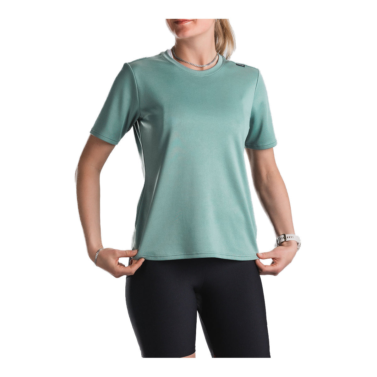 Kvinders grøn FUSION TEMPO! Run T-shirt med korte ærmer og rund hals