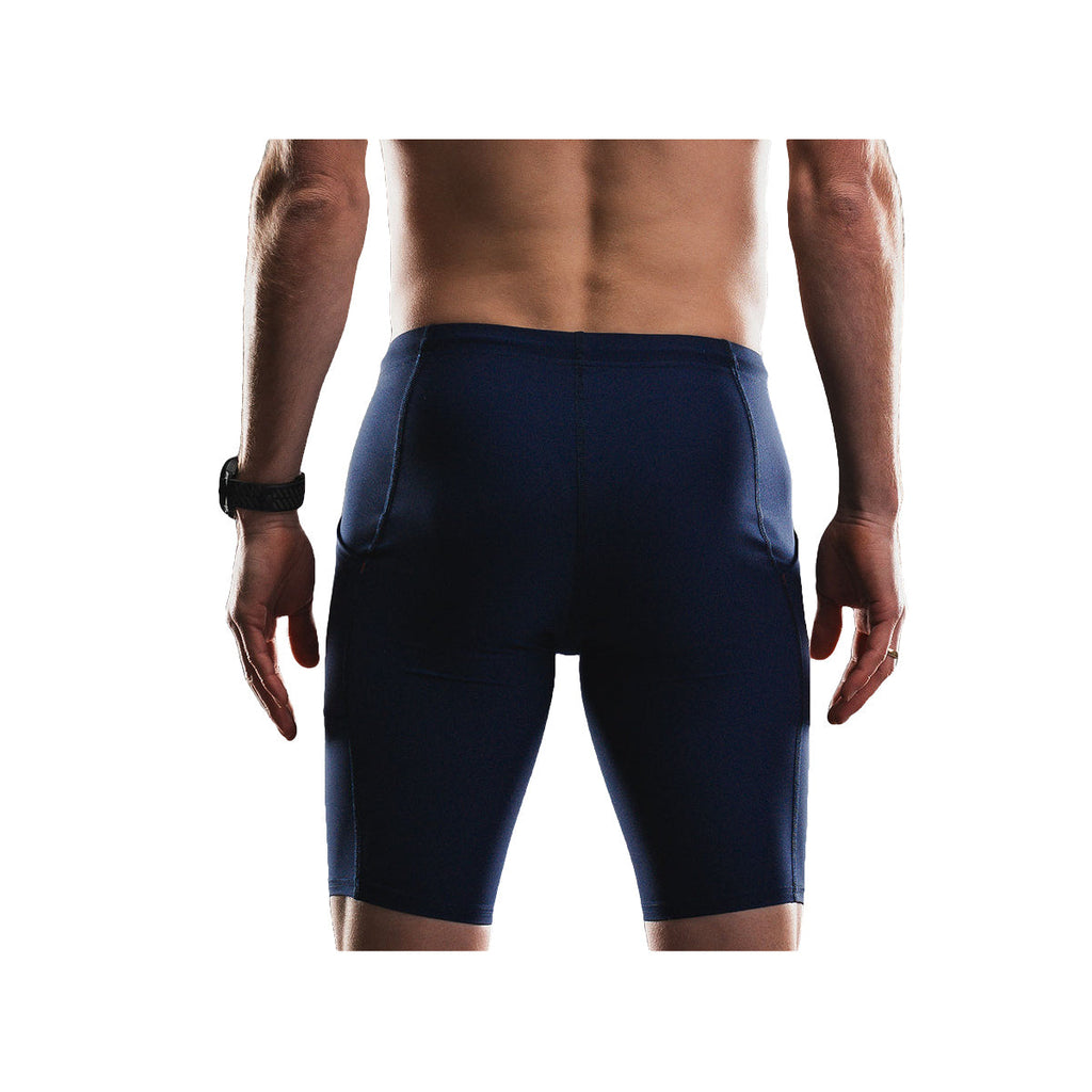 FUSION TEMPO unisex kort tight i mørkeblå med blå syninger
