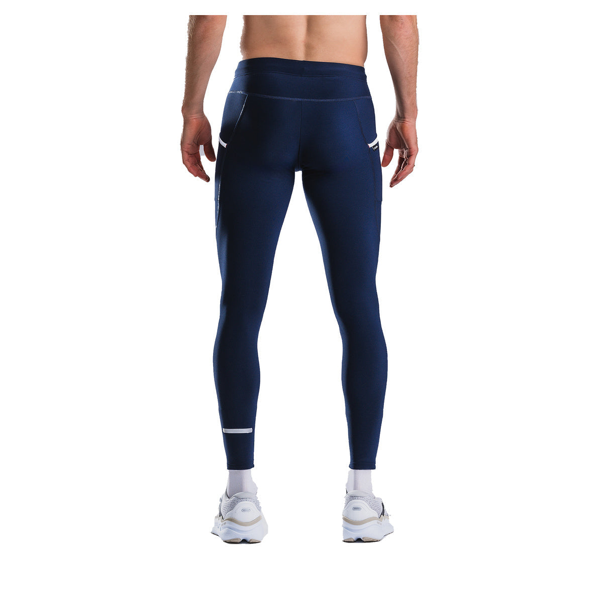 Mørkeblå lange unisex tights med synlige sømme og elastisk talje