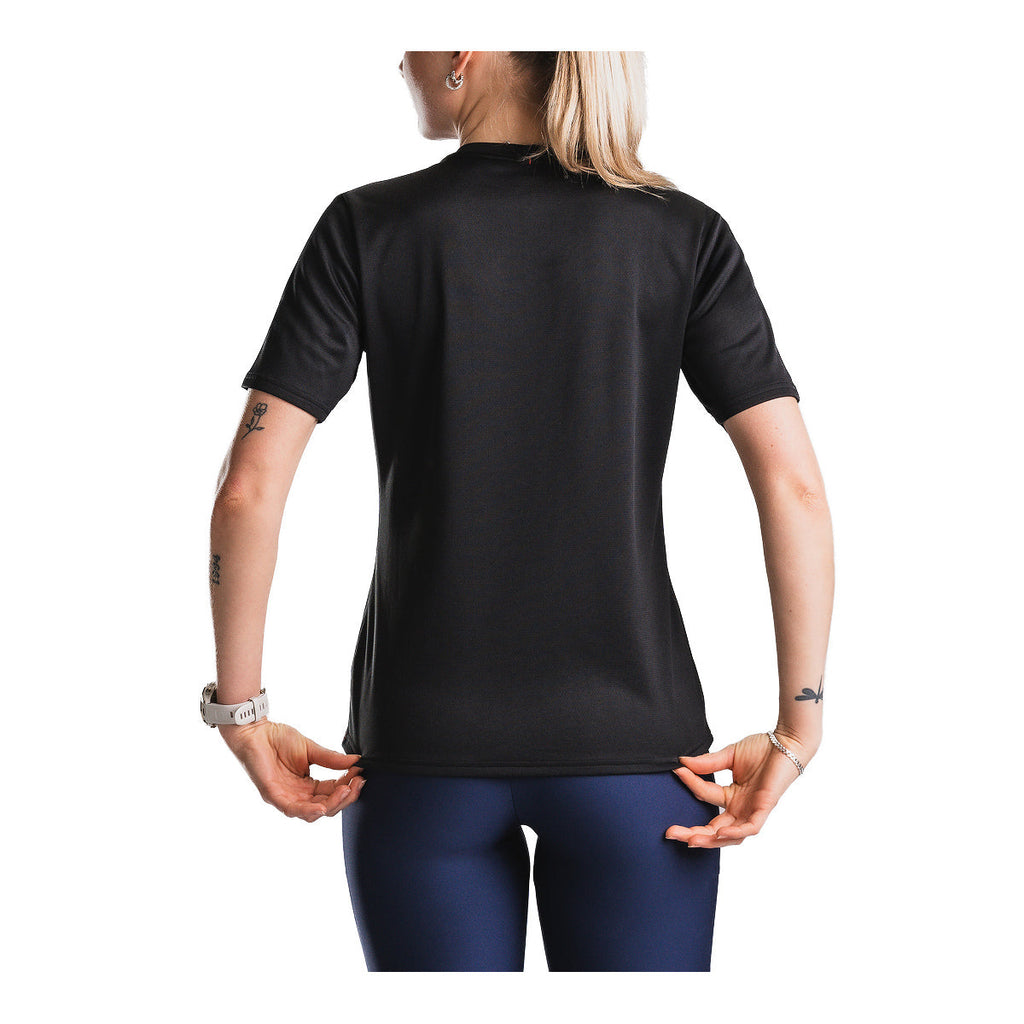 Sort dame T-shirt med rund hals og korte ærmer set bagfra