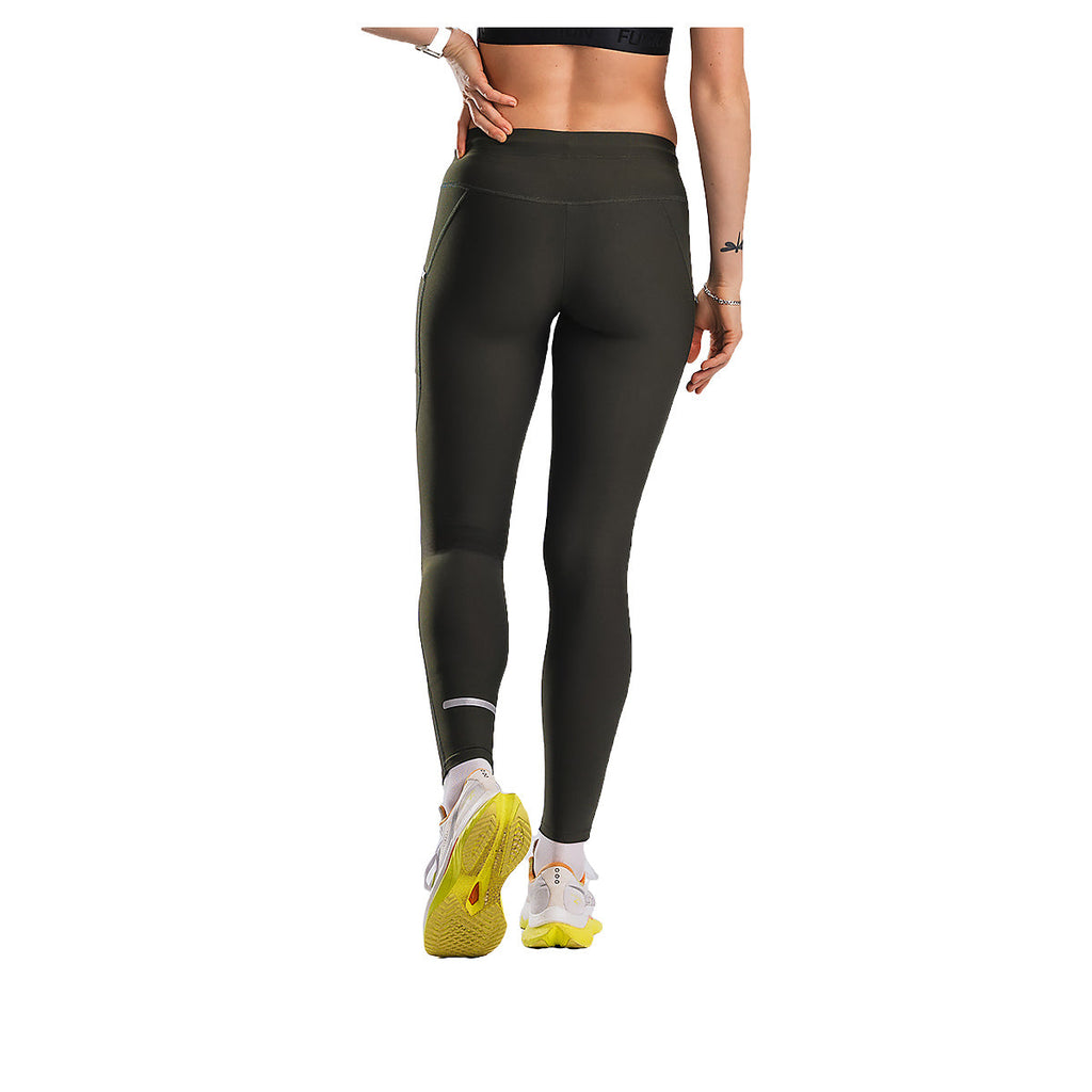 Unisex FUSION lange tights i sort med grønne paneler