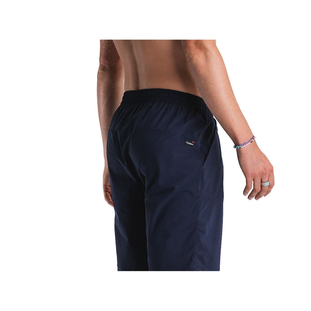 Fusion Tempo to par mørkeblå unisex shorts med elastik i taljen
