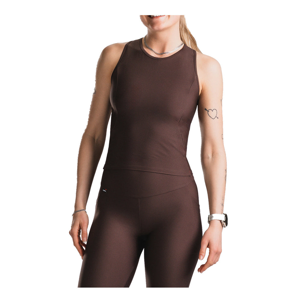 Brun Fusion tank top til dame med runde ærmegab og halsudskæring