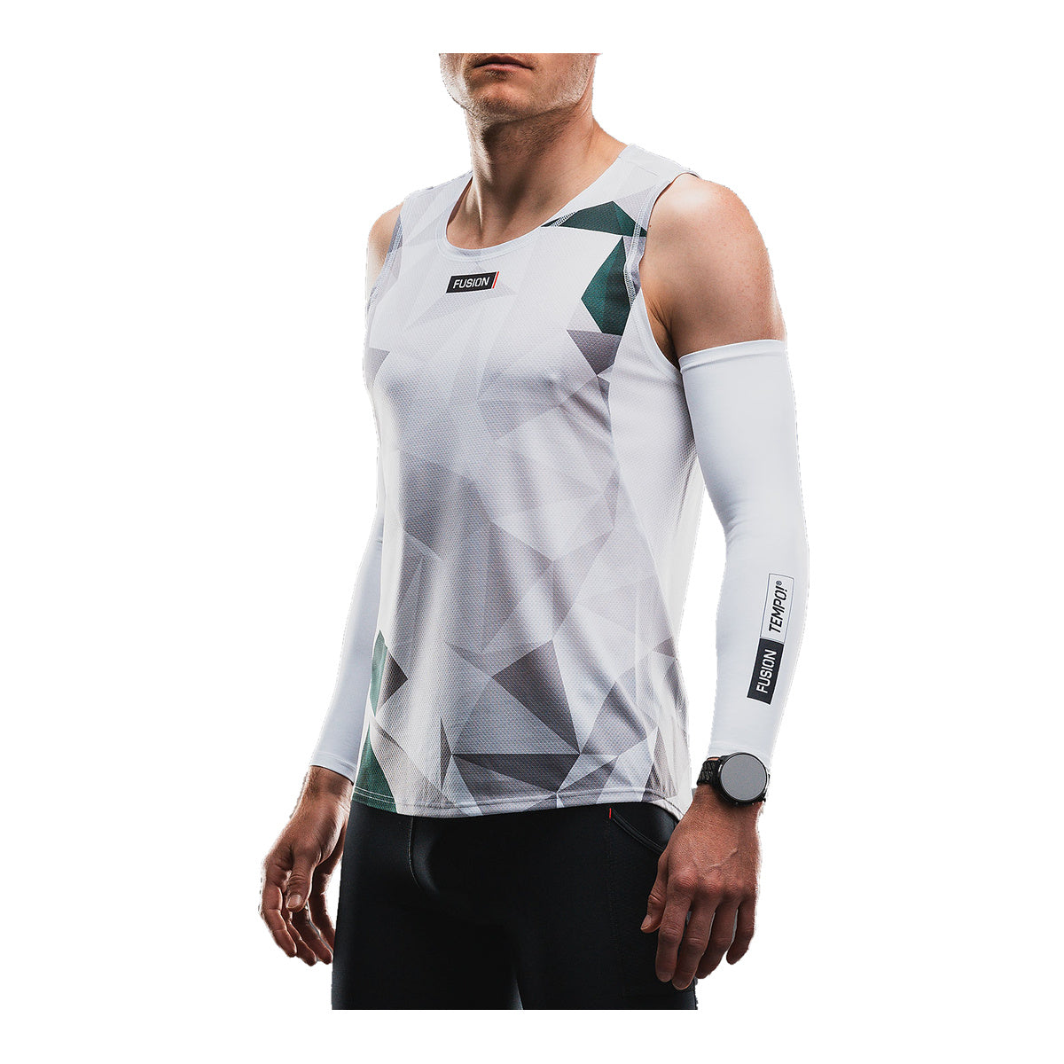 Unisex baselayer løbeærmer med hvidt geometrisk mønster og Fusion-logo