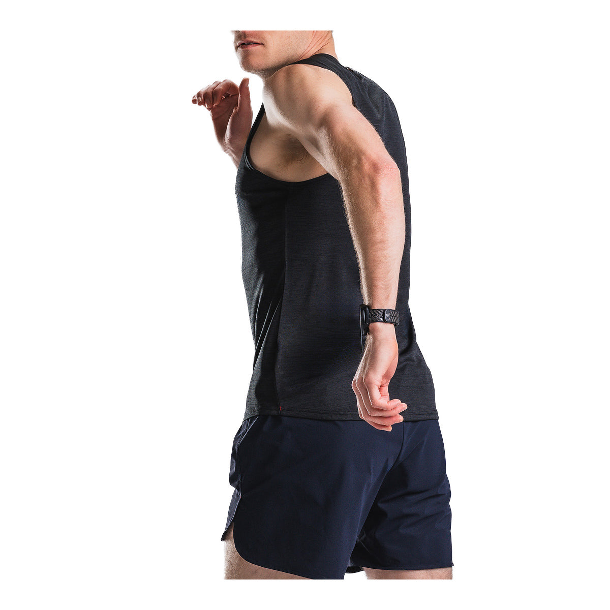 Sort herresinglet med brede stropper, set fra siden