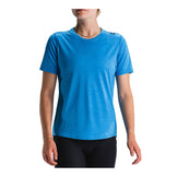 Blå dame-T-shirt med korte ærmer og rund halsudskæring