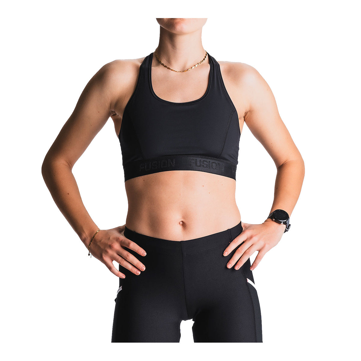 Fusion top dame tanktop i sort med rund halsudskæring og skulderstropper