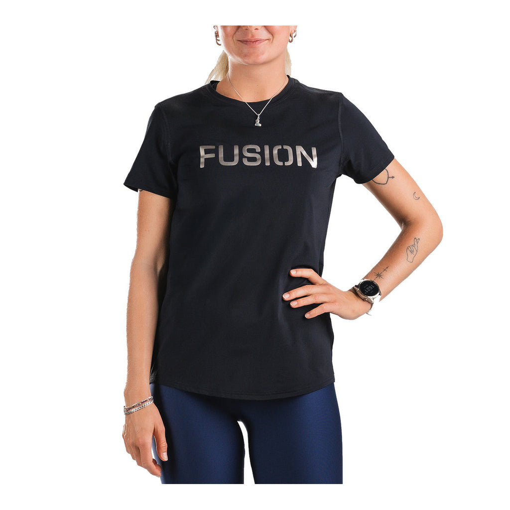 Sort FUSION T-shirt med logo foran, korte ærmer til dame