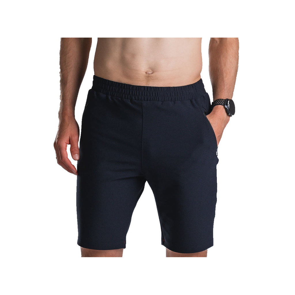 Mørkeblå herreshorts med elastisk linning og sidelommer foran