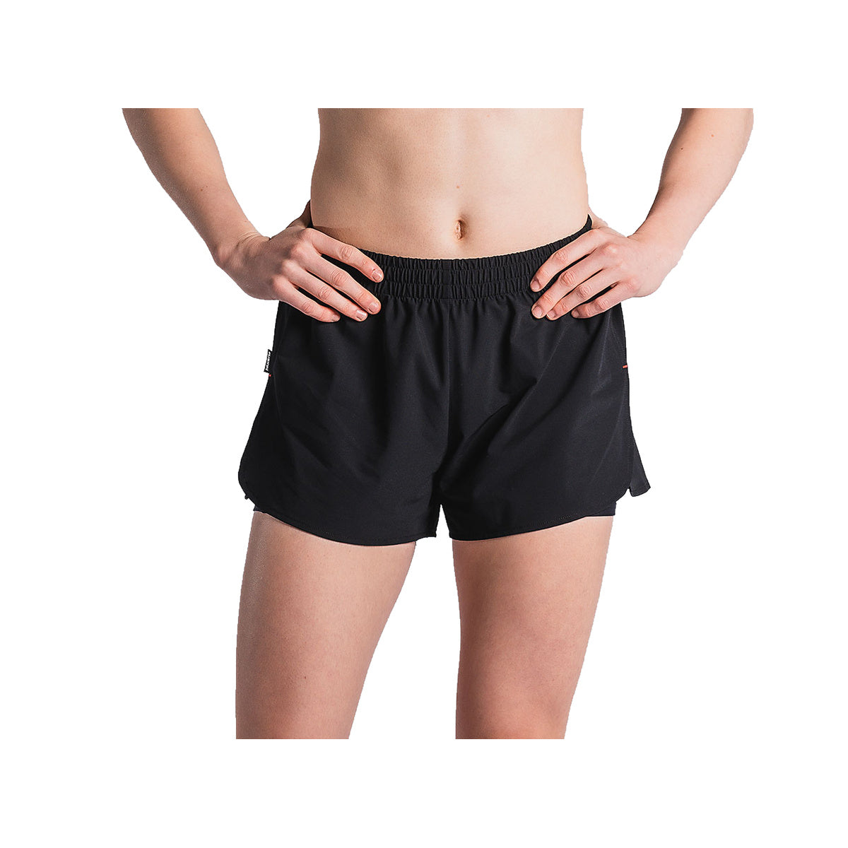 Sorte løbeshorts til damer med elastik i taljen og sidelommer