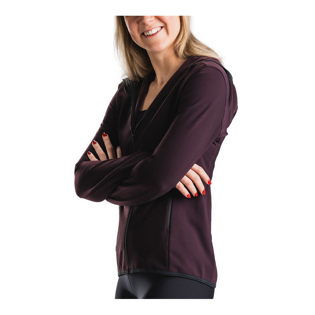 Langærmet Fusion Recharge hoodie i mørk vinrød med lynlås