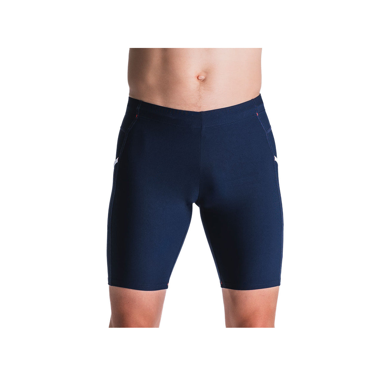 FUSION unisex korte tights i mørkeblå med rød syning