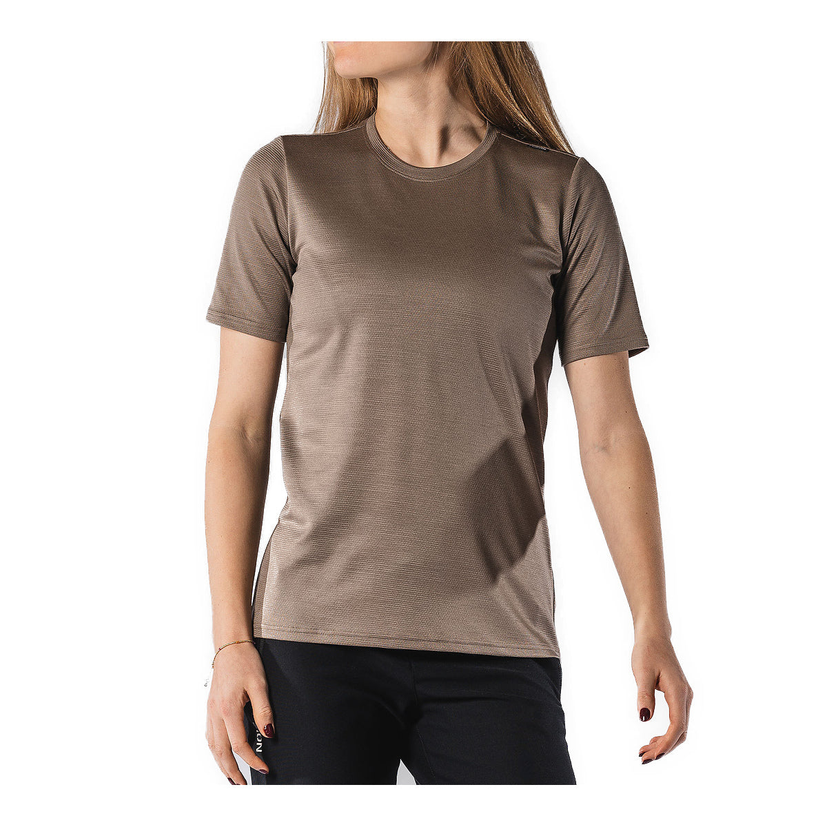 Kvinder brunklædt teknisk merino T-shirt med korte ærmer og rund hals