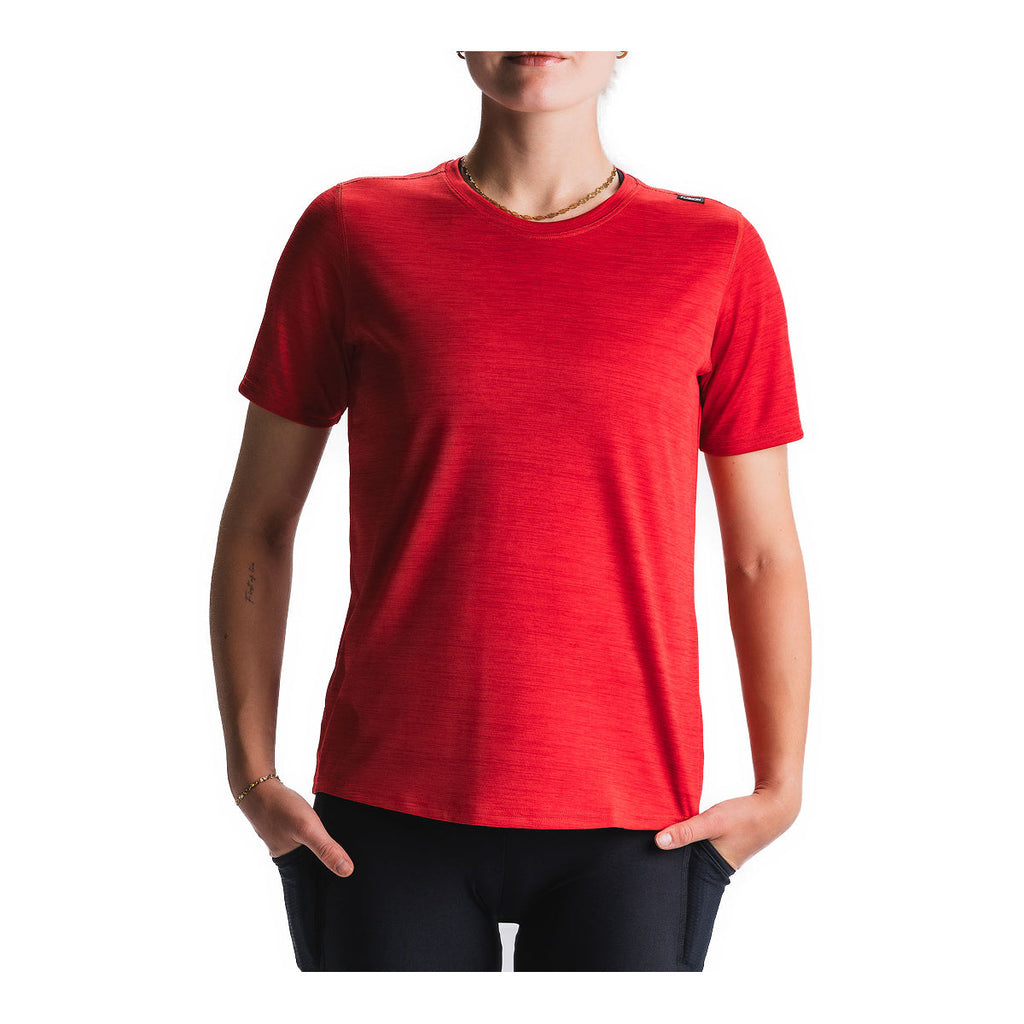 Rød dametrøje T-shirt med rund halsudskæring og korte ærmer