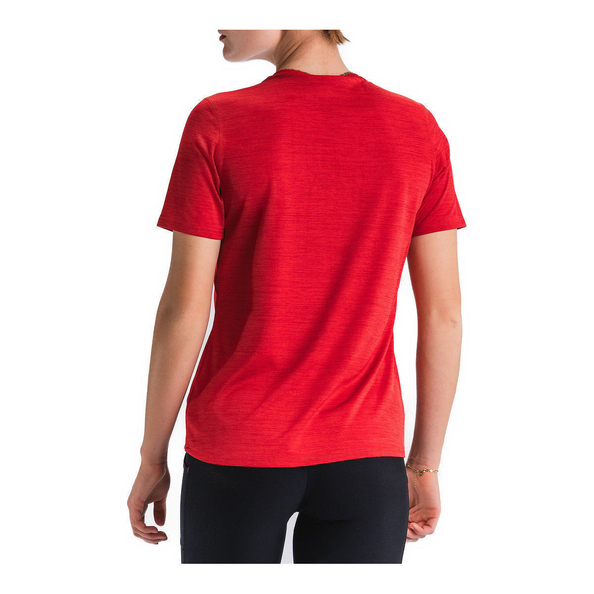 Rød dame T-shirt med rund hals set bagfra