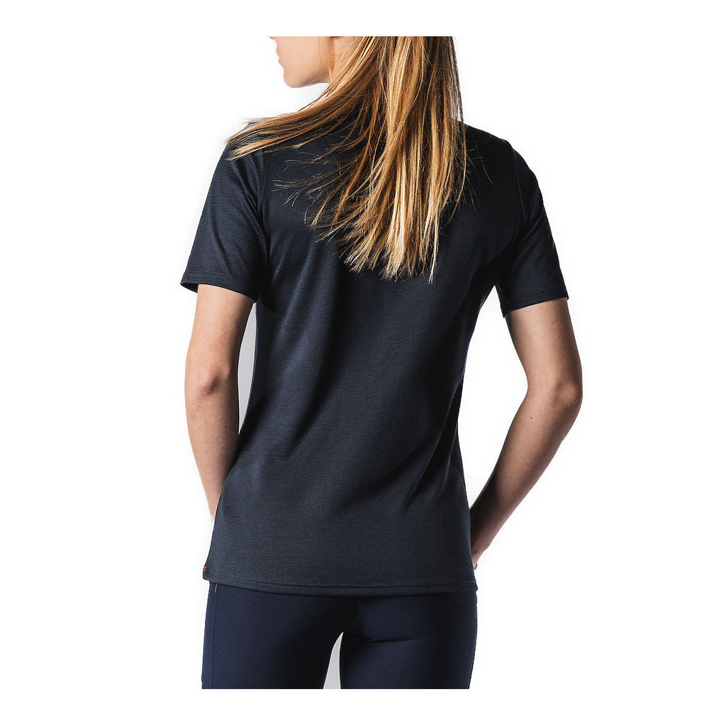 Sort dame T-shirt med korte ærmer og rund halsudskæring
