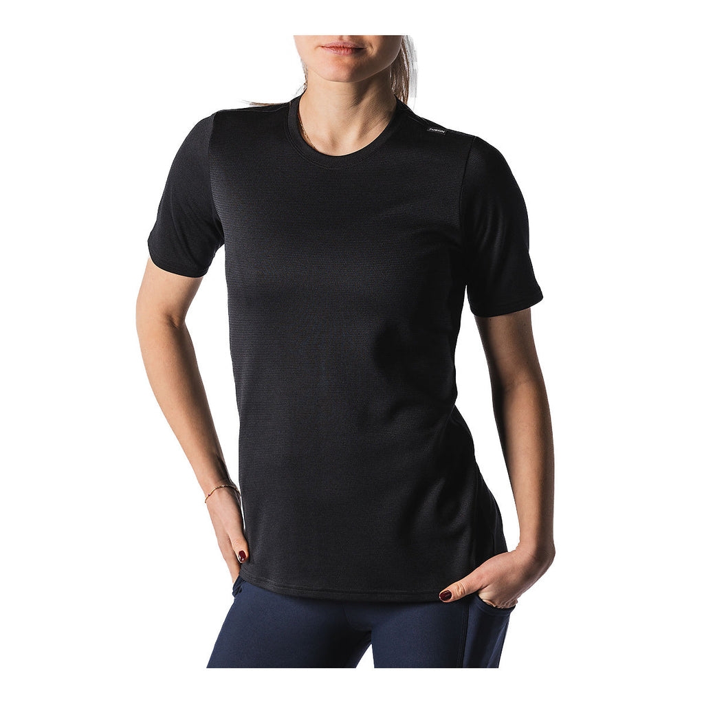 Sort dame T-shirt med korte ærmer og rund halsudskæring