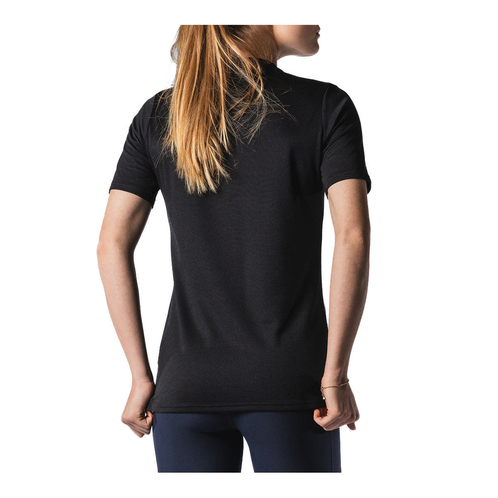 Sort dame T-shirt med korte ærmer og rund hals bagfra