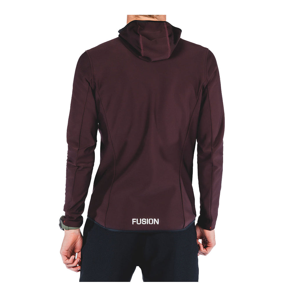 Bordeaux langærmet hoodie med hætte og FU SION-logo på ryggen