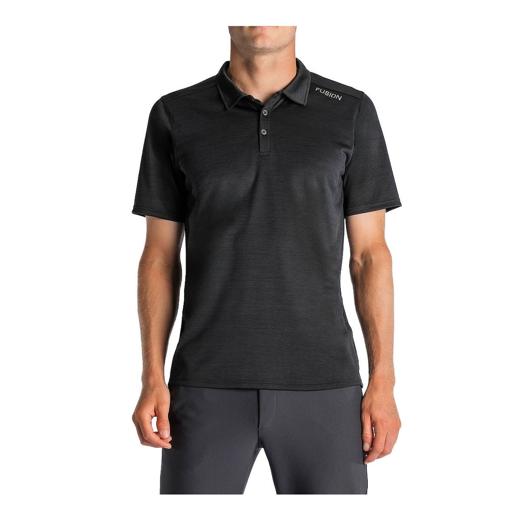 Sort FUSION polo-T-shirt med korte ærmer og knapkrave til mænd
