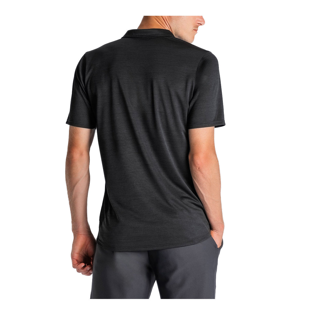 Sort herre polo T-shirt med kort ærme og krave bagfra