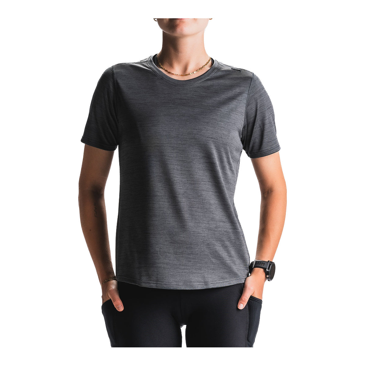 Kvinders FUSION C3 T-shirt med kortærmet sortgrå striklook
