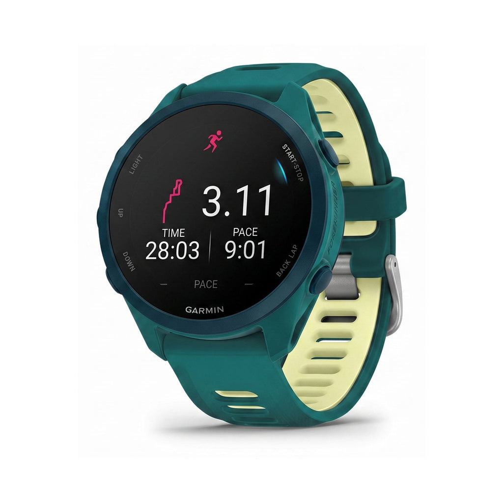 Garmin Forerunner 170 musikur med teal grøn rem og display