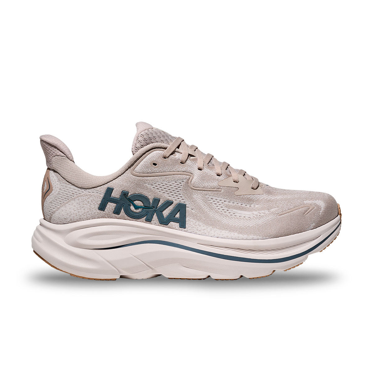 Hoka Clifton 10 herre løbesko i beige med blå logo