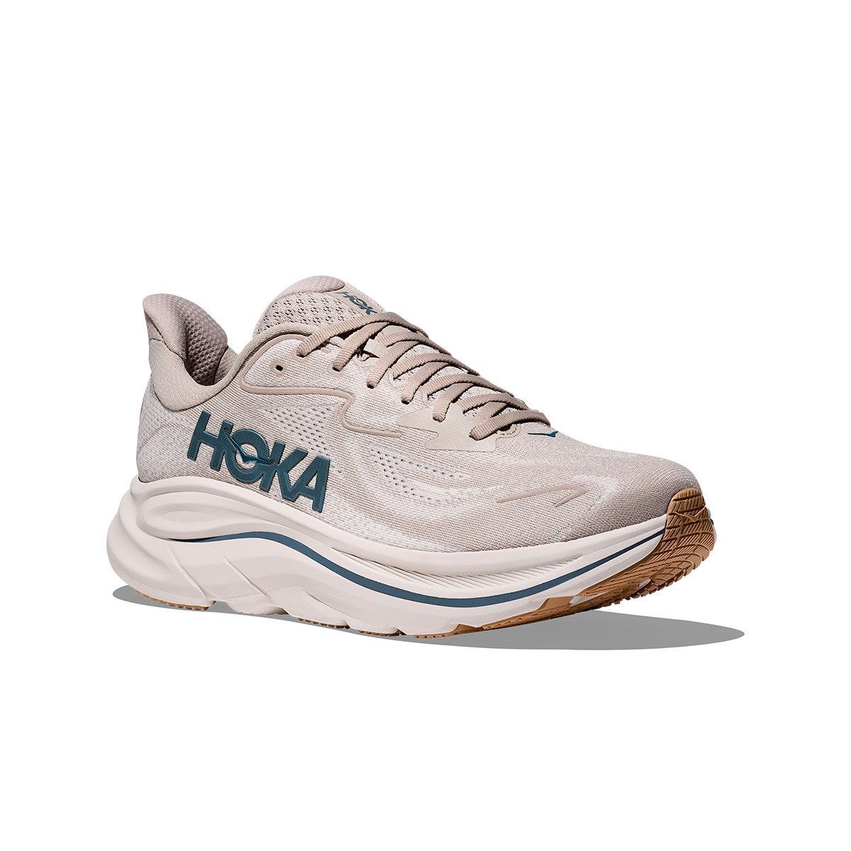 Hoka Clifton 10 Herre løbesko i lys beige med blå detaljer