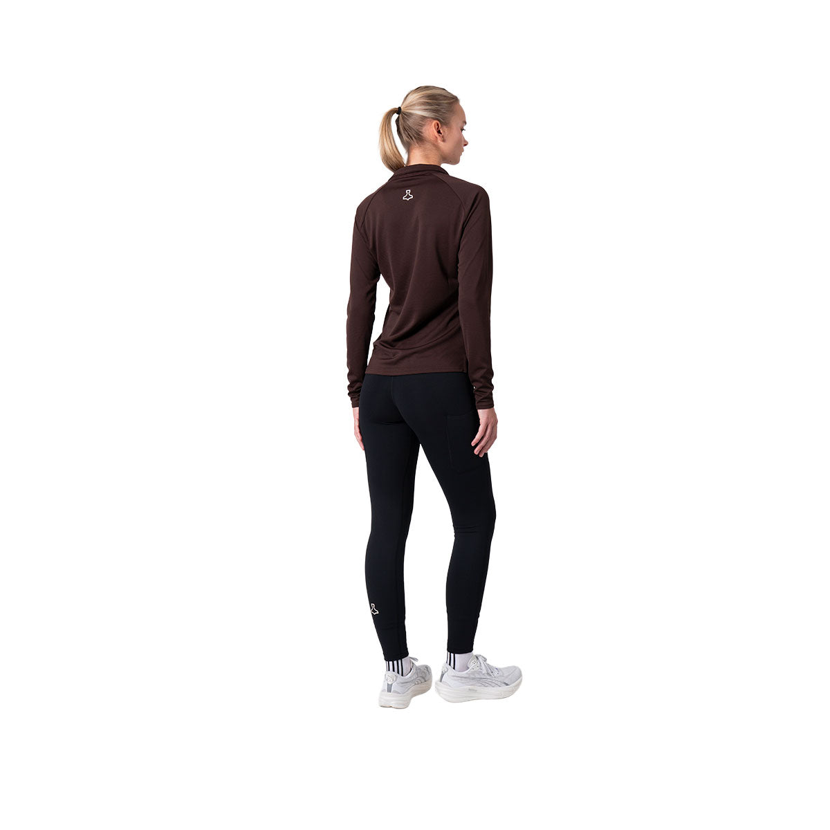 Brun 1/4 zip trøje til damer med lange ærmer