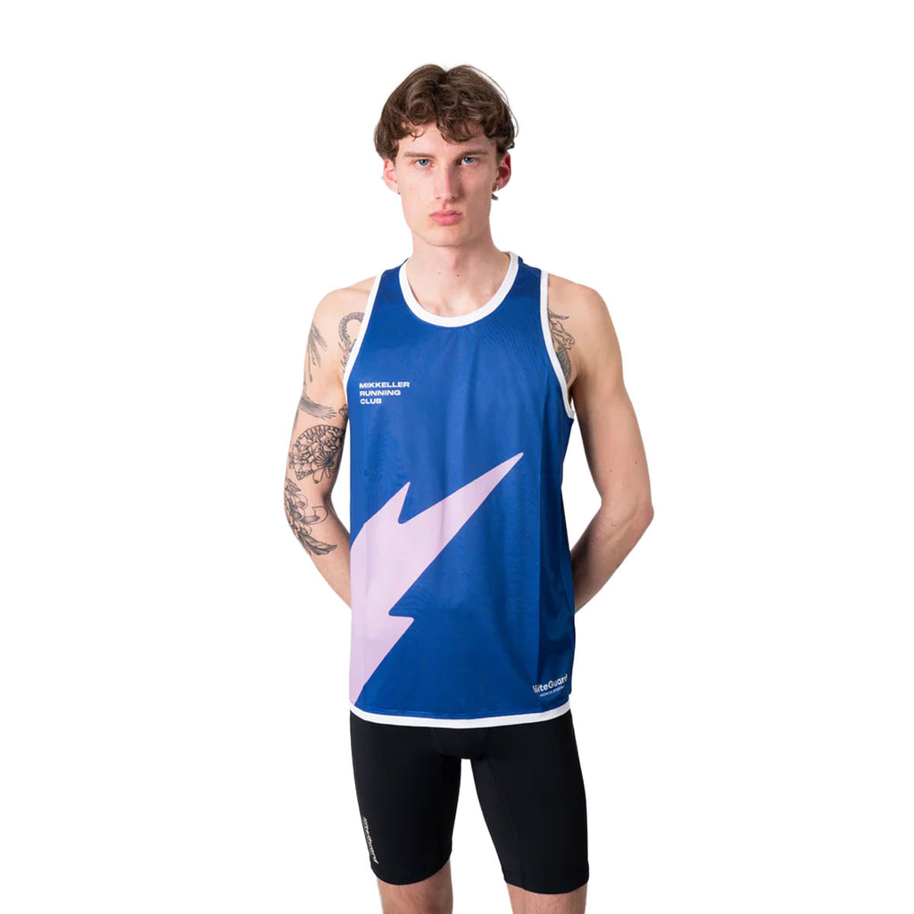 Mikkeller Singlet til herrer med blå og lyserød lyn-design