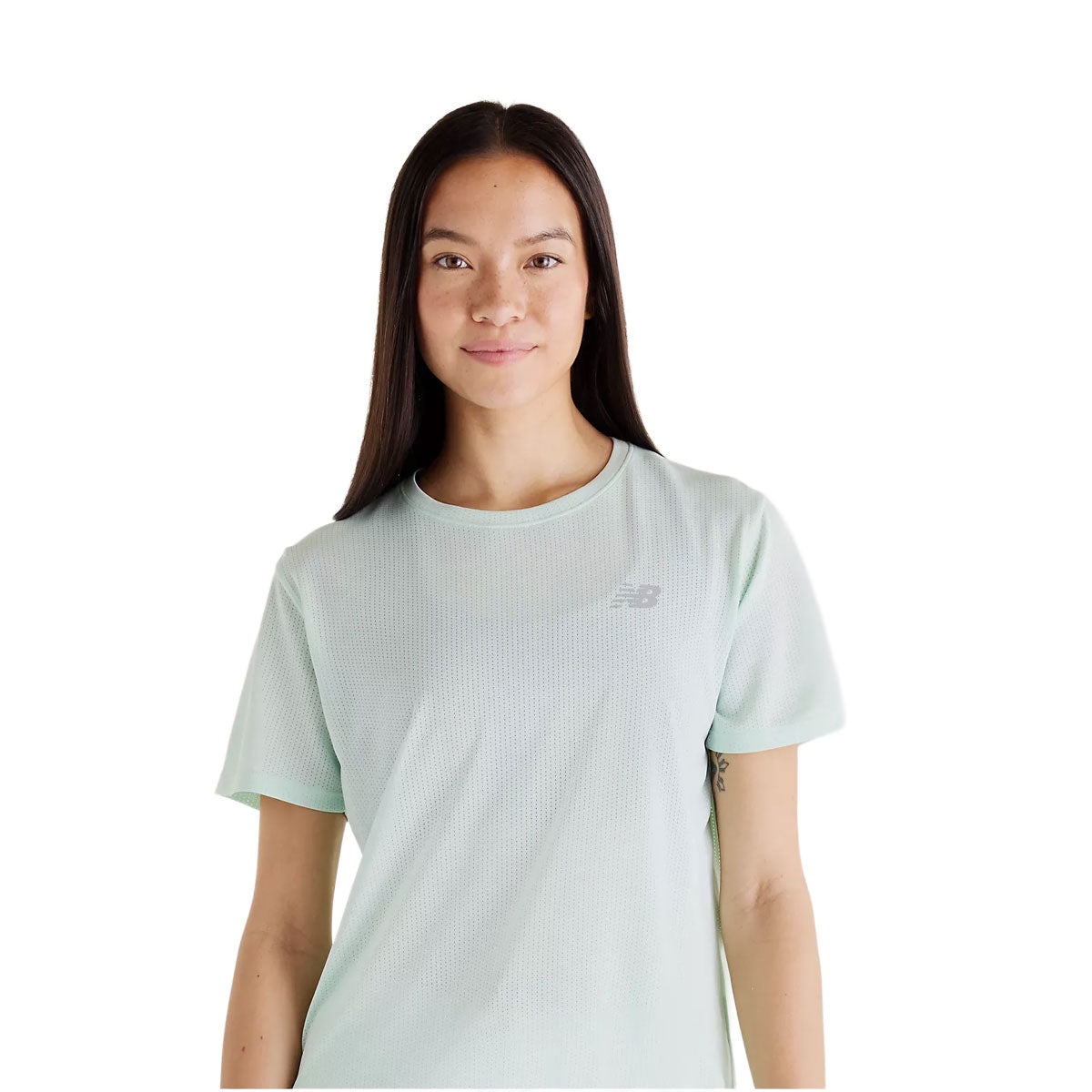Lysegrøn New Balance Athletics T-shirt til damer med kortærmer