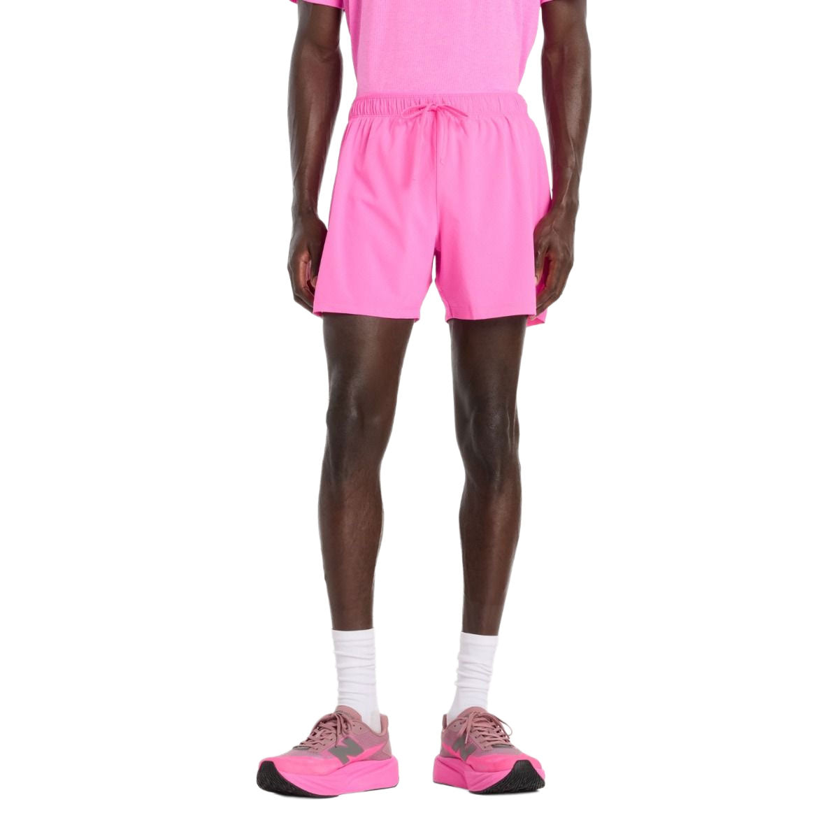 Lyserøde New Balance RC 5" shorts til herrer med elastisk talje