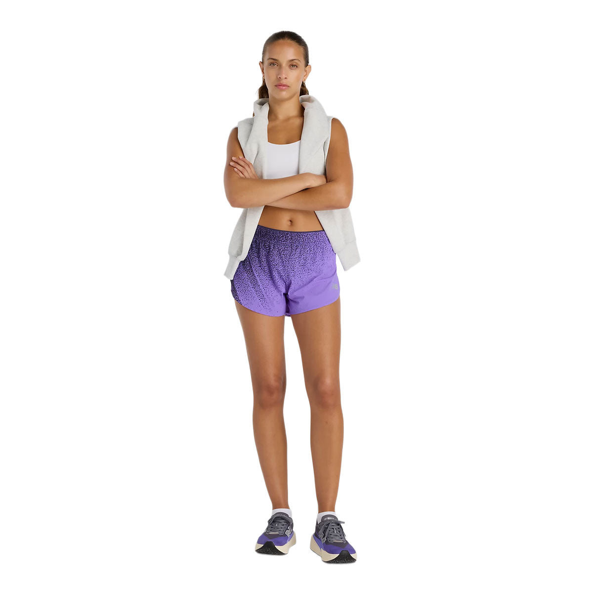 Lilla New Balance RC Ultralight PR shorts til damer 3 tommer