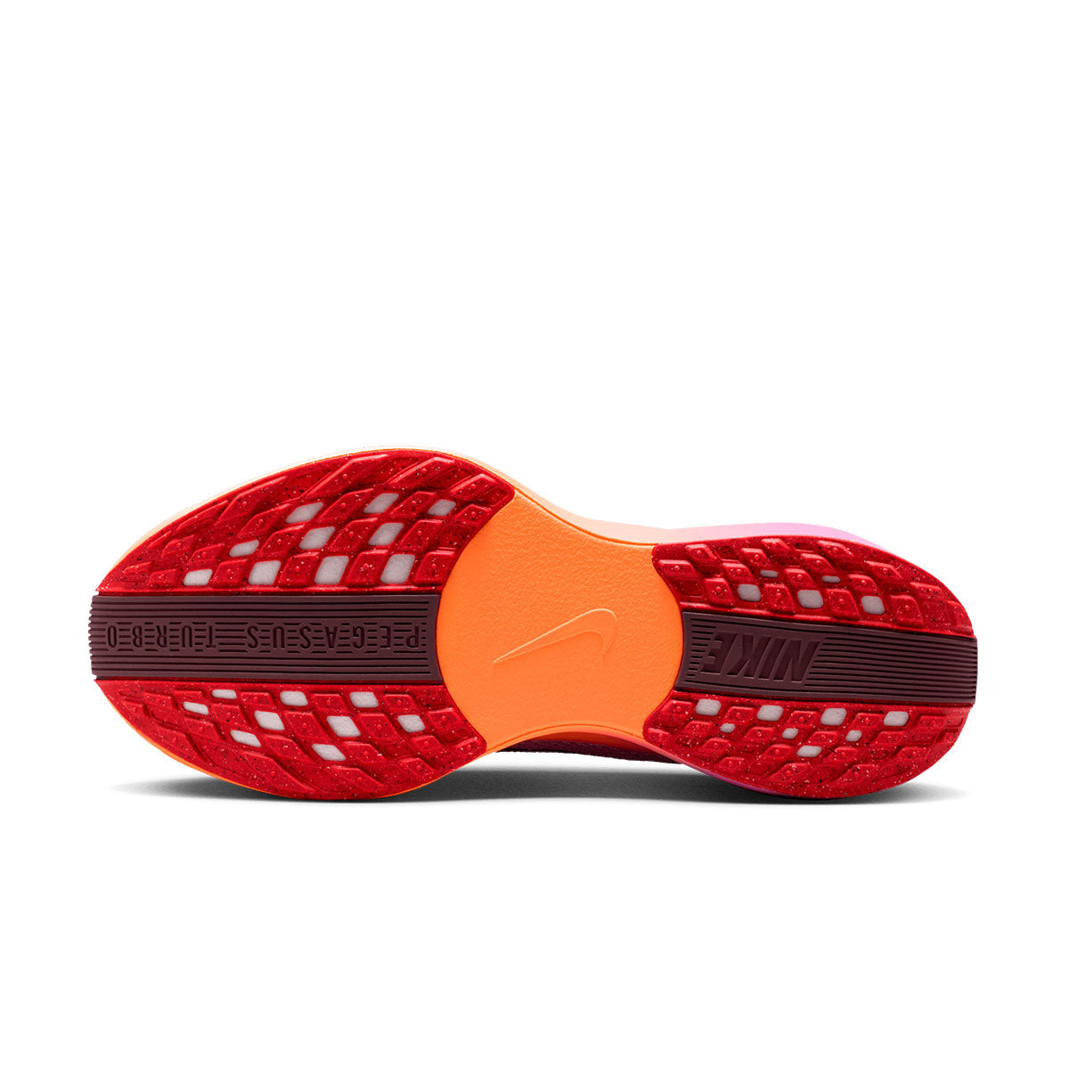 Nike Pegasus Plus Dame løbesko sål med rød og orange detaljer