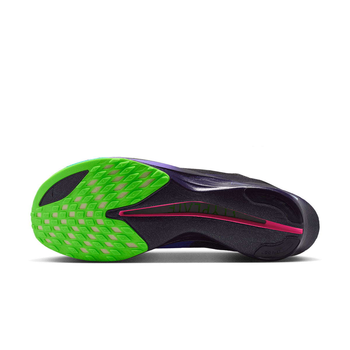 Nike ZoomX Streakfly 2 herre løbesko sål med grønt og sort mønster