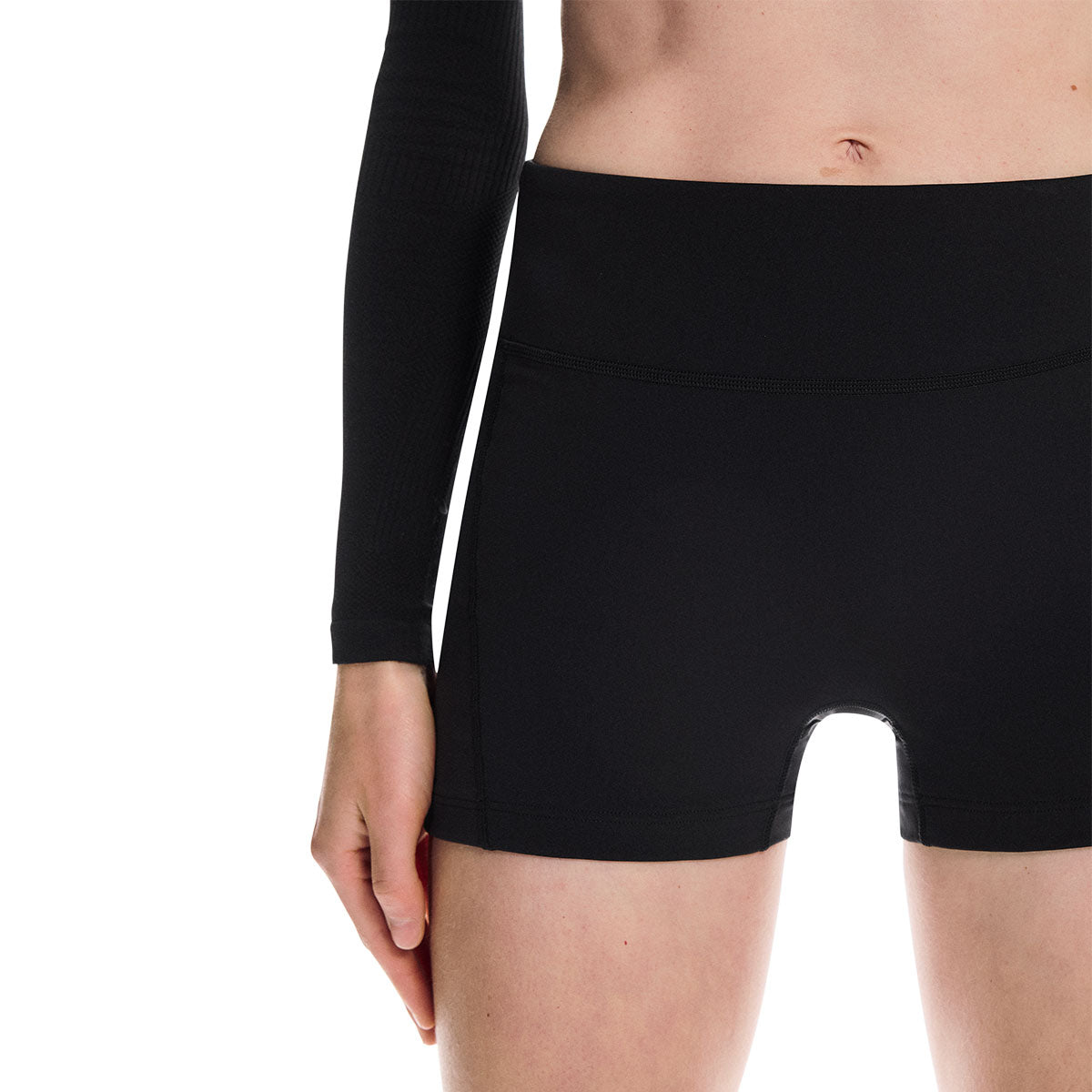 Korte tights i sort med elastisk talje og kort benlængde