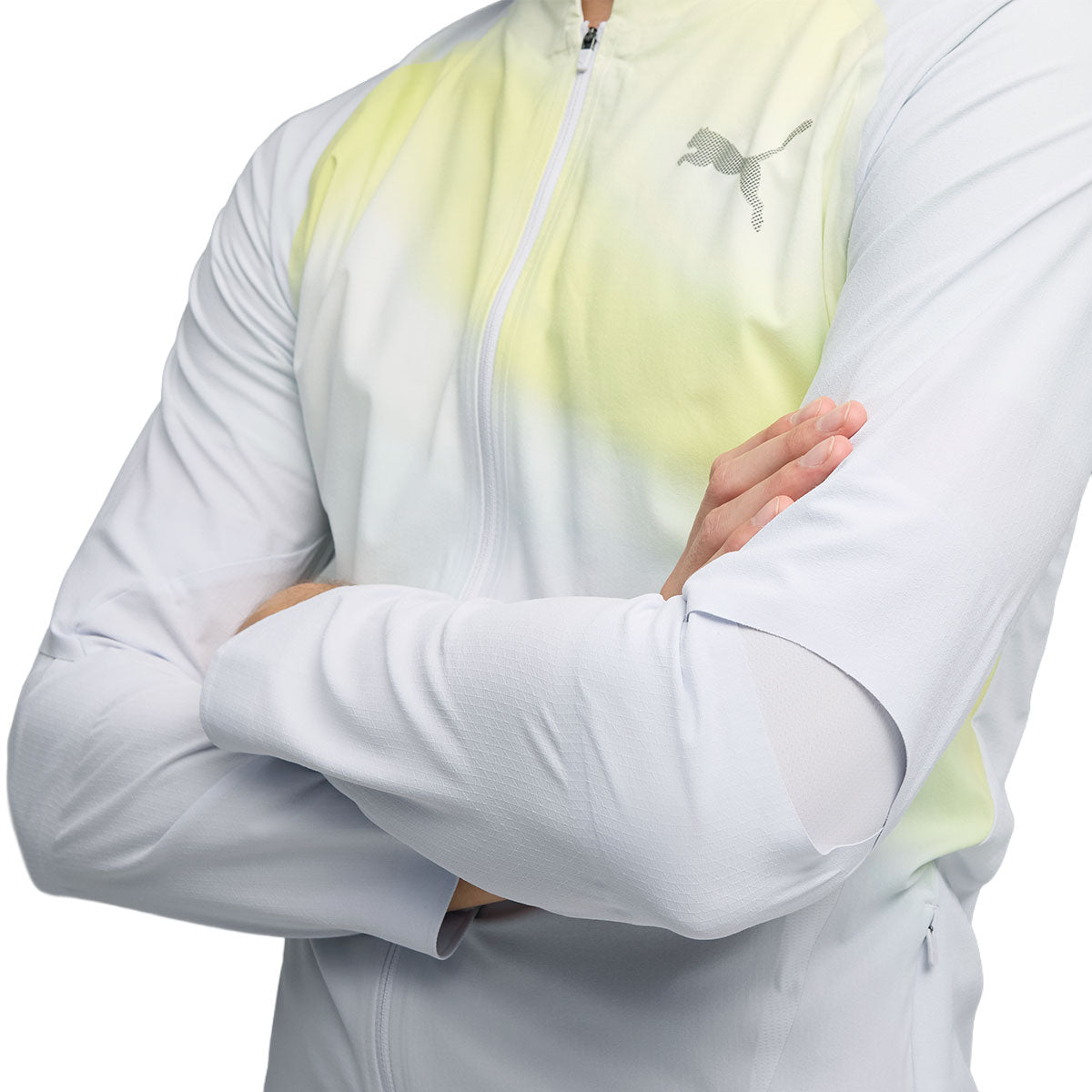 Puma Lightspeed Ultraweave Graphic Jacket til mænd i hvid og gul