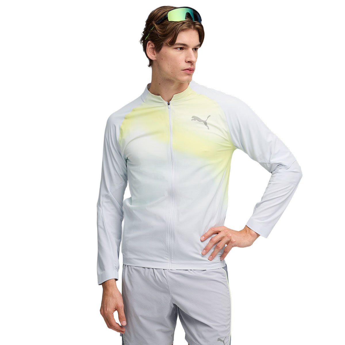 Puma Lightspeed Ultraweave graphic jakke til mænd i hvid og gul