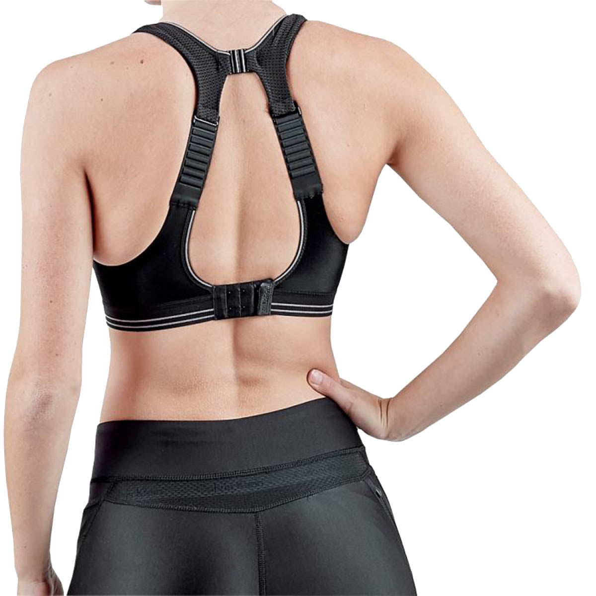 Sort sports-BH med justerbare stropper og rygdesign