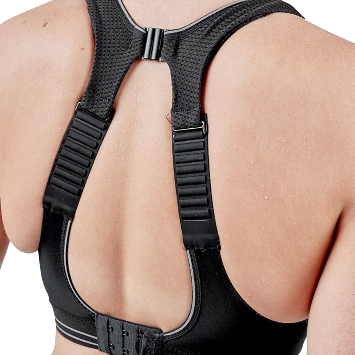 Sort sports-BH med justerbare stropper og rygdesign