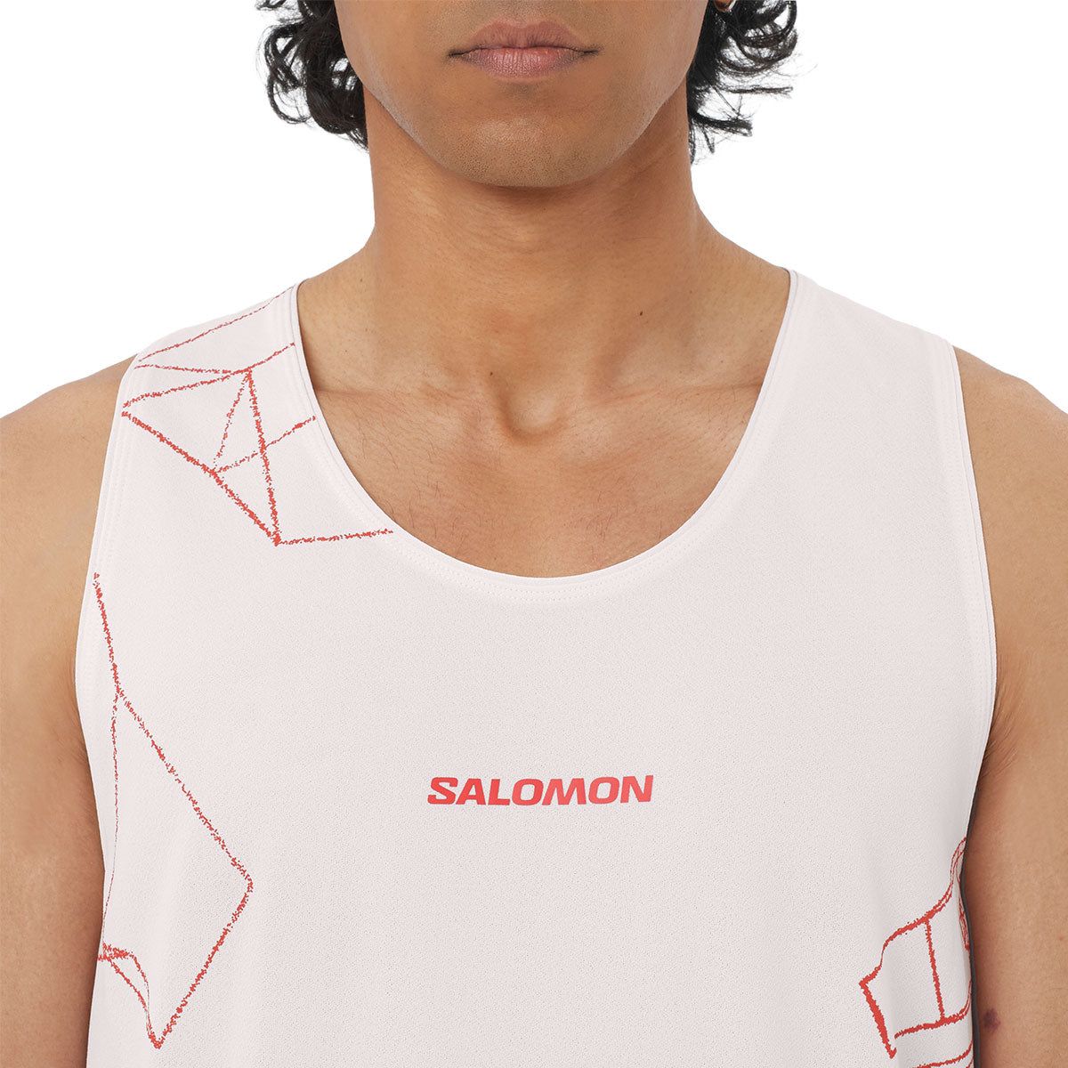 Salomon S/Lab Speed Singlet til mænd i hvid med røde detaljer